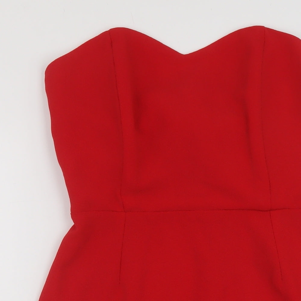 Love Womens Red Polyester Mini Size S V-Neck Zip