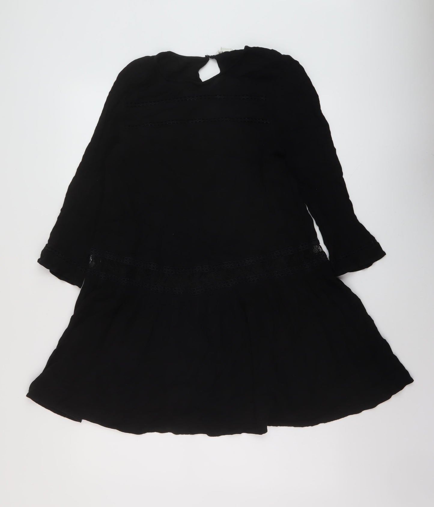 H&M Womens Black Viscose A-Line Size 8 Round Neck Button