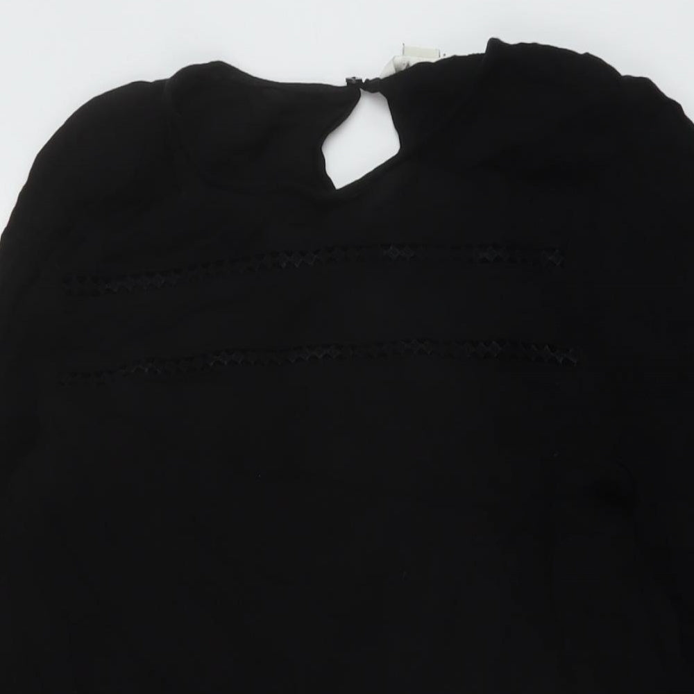 H&M Womens Black Viscose A-Line Size 8 Round Neck Button