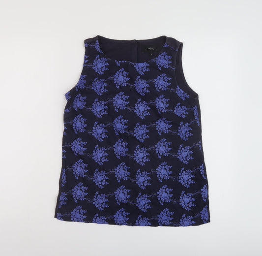 NEXT Womens Blue Geometric Cotton Basic Tank Size 10 Round Neck