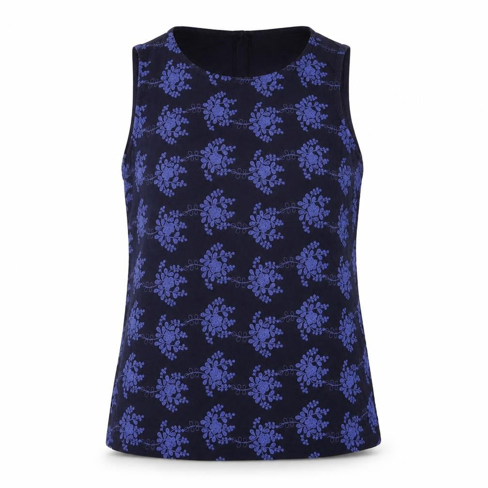 NEXT Womens Blue Geometric Cotton Basic Tank Size 10 Round Neck