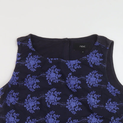 Next Womens Blue Geometric Cotton Basic Tank Size 10 Round Neck