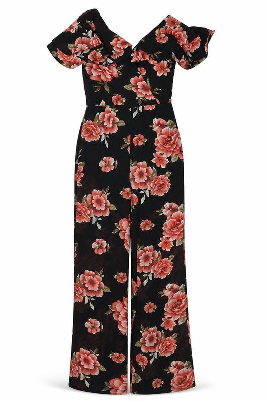 Select Womens Black Floral Polyester Jumpsuit One-Piece Size 6 Zip