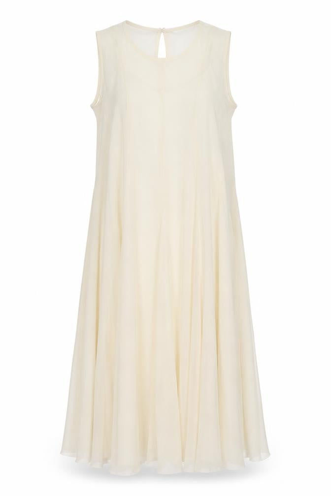 Marks & Spencer Womens Beige Polyester A-Line Size 14 Round Neck Button
