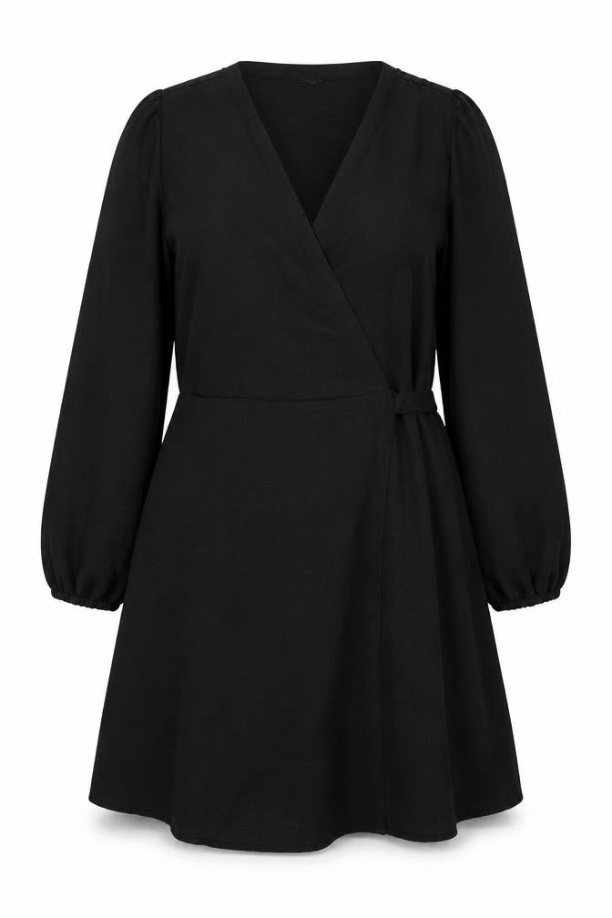 VERO MODA Womens Black Polyester Wrap Dress Size 22 V-Neck Tie