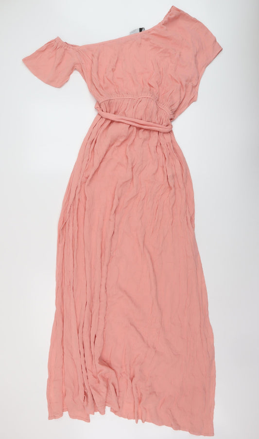 ASOS Womens Pink Viscose Maxi Size 10 One Shoulder Pullover