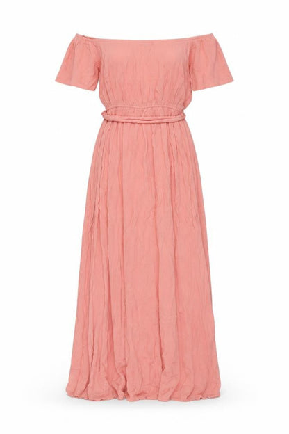 Front view of ASOS women’s pink viscose maxi, size UK 10, one shoulder pullover