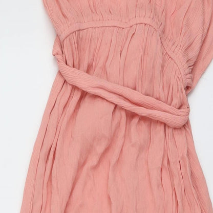 Close-up detail of ASOS women’s pink viscose maxi, size UK 10, one shoulder pullover