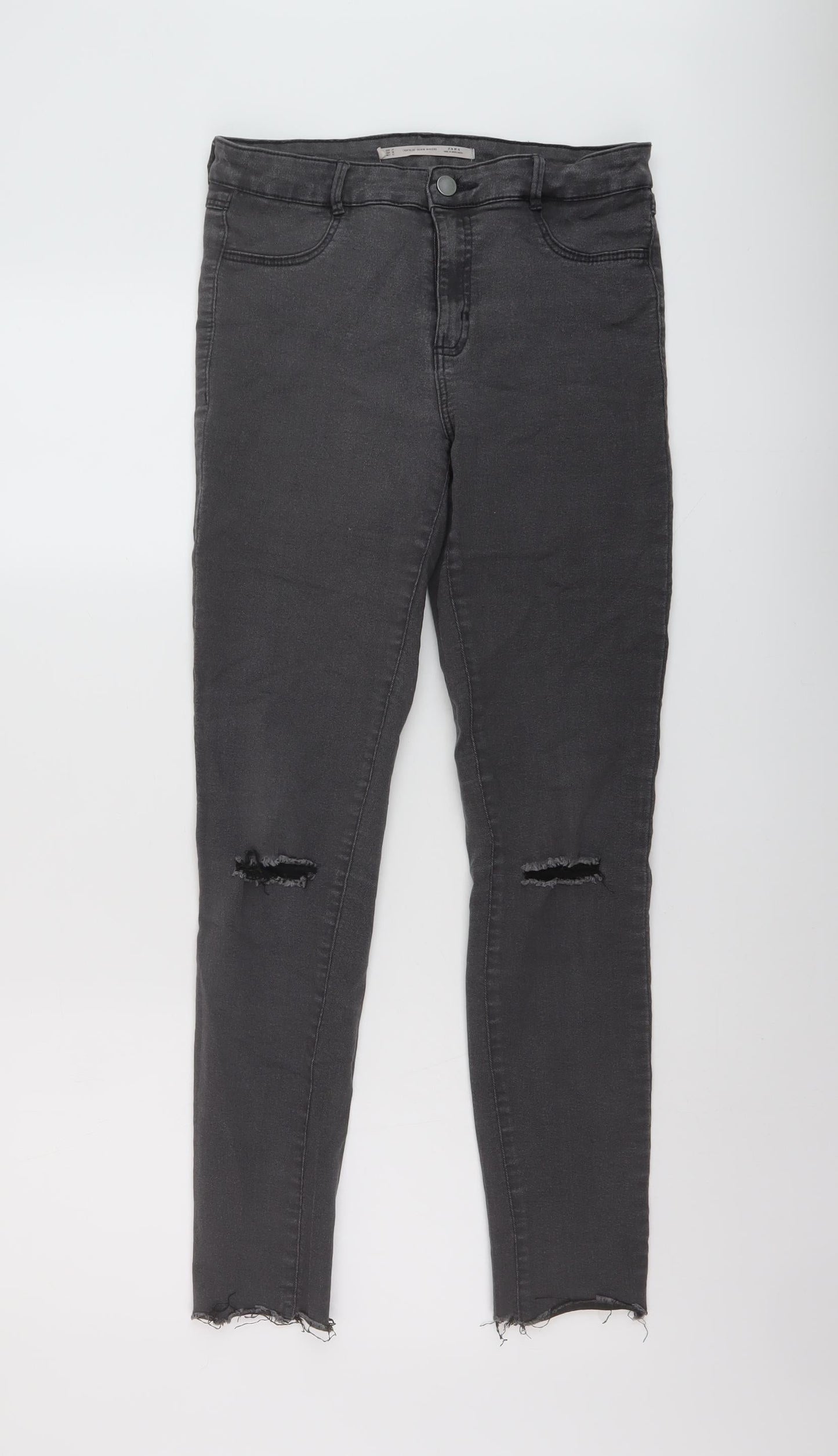 Zara Womens Grey Cotton Skinny Jeans Size XS L28 in Regular Button
