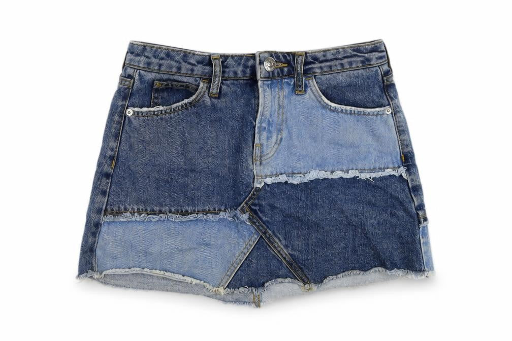 River Island Womens Blue Cotton Mini Skirt Size 8 Button