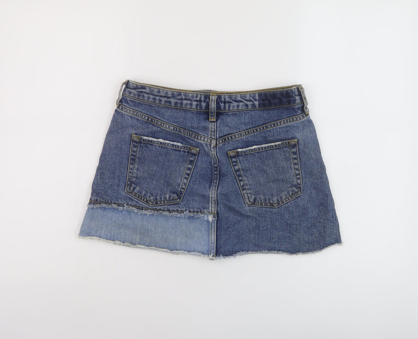 River Island Womens Blue Cotton Mini Skirt Size 8 Button
