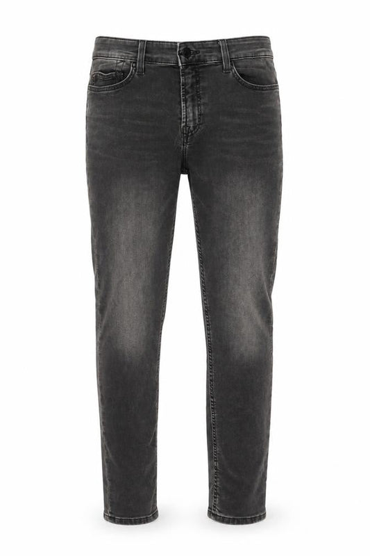 Front view of Only & Sons men’s grey cotton skinny jeans, size 30, in, 32-inch leg regular button - vintage
