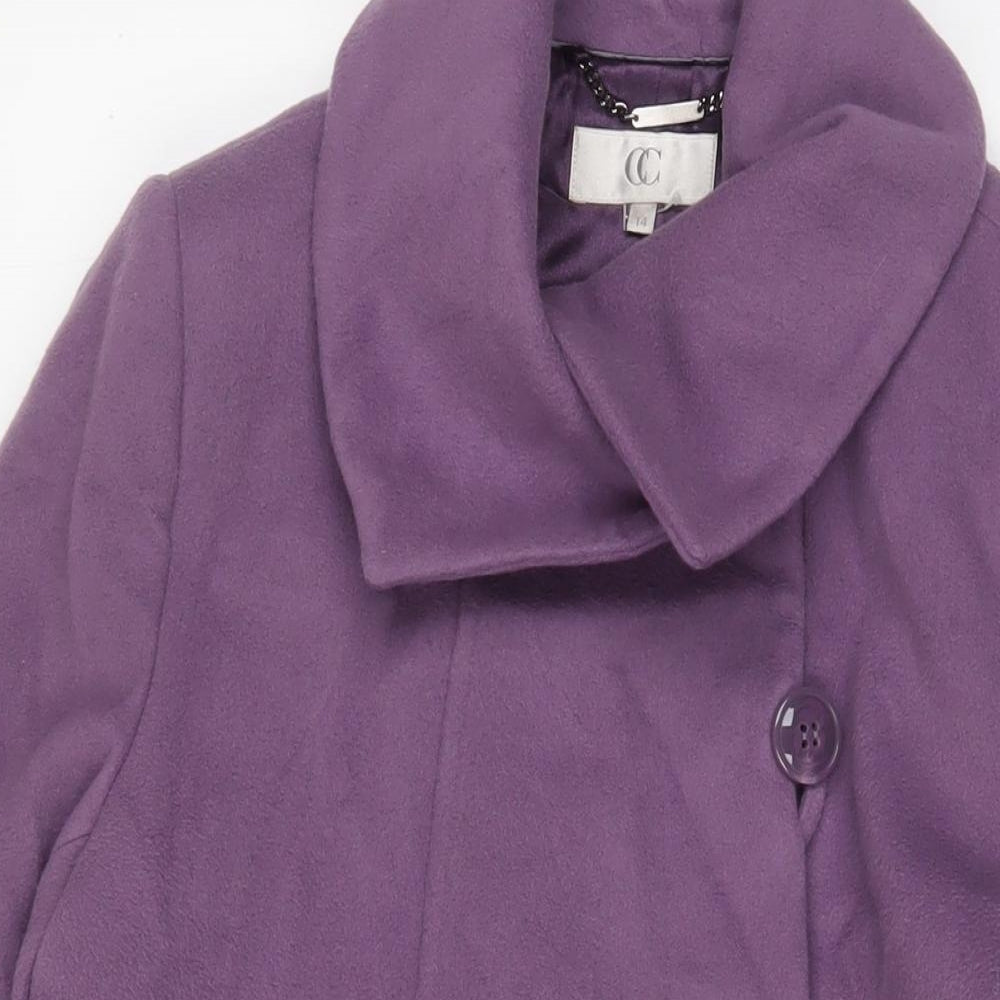 Cc Womens Purple Overcoat Coat Size 14 Button