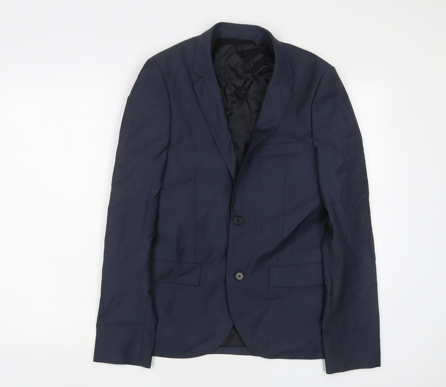 Topman Mens Blue Polyester Jacket Suit Jacket Size 34 Regular