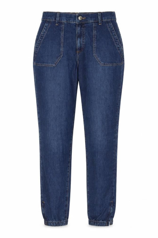 Marks & Spencer Womens Blue Cotton Tapered Jeans Size 10 L32 in Regular Zip