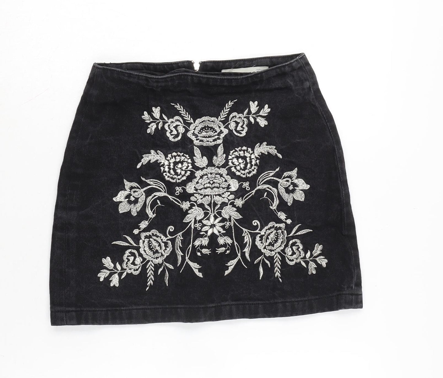 Topshop Womens Grey Cotton A-Line Skirt Size 6 Zip