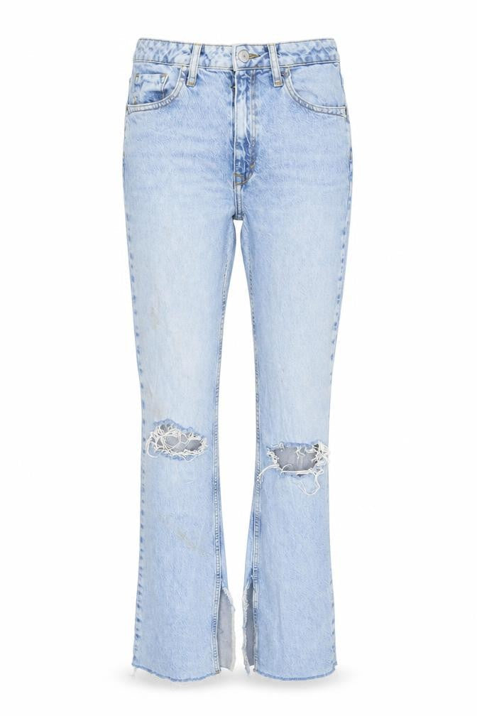 Zara Womens Blue Cotton Blend Bootcut Jeans Size 10 L31 in Regular Zip - Inside side vents to legs.