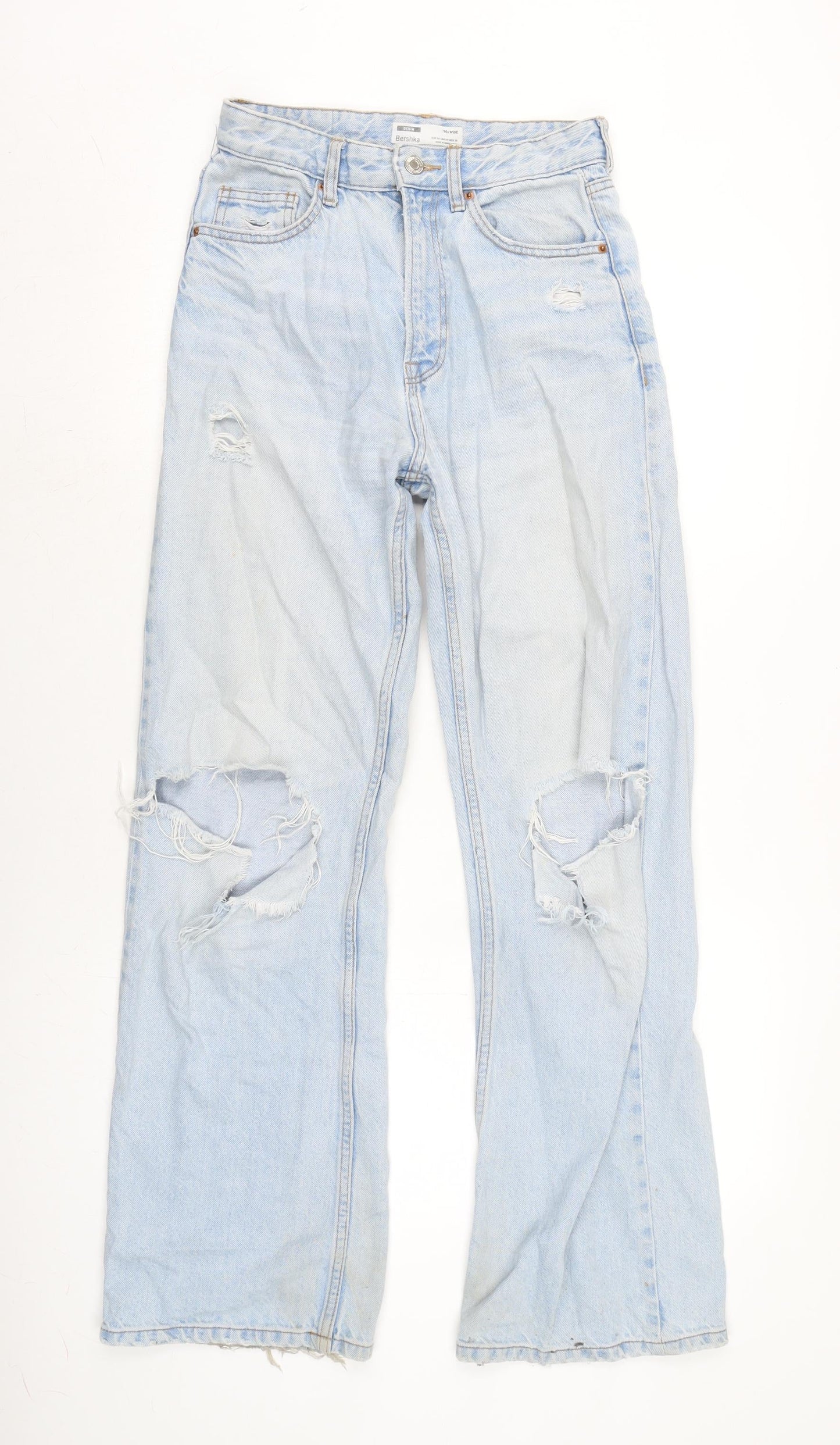 Berksha Womens Blue Cotton Wide-Leg Jeans Size 6 L30.5 in Regular Zip