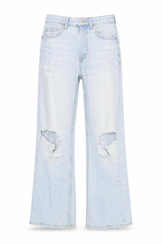 Berksha Womens Blue Cotton Wide-Leg Jeans Size 6 L30.5 in Regular Zip
