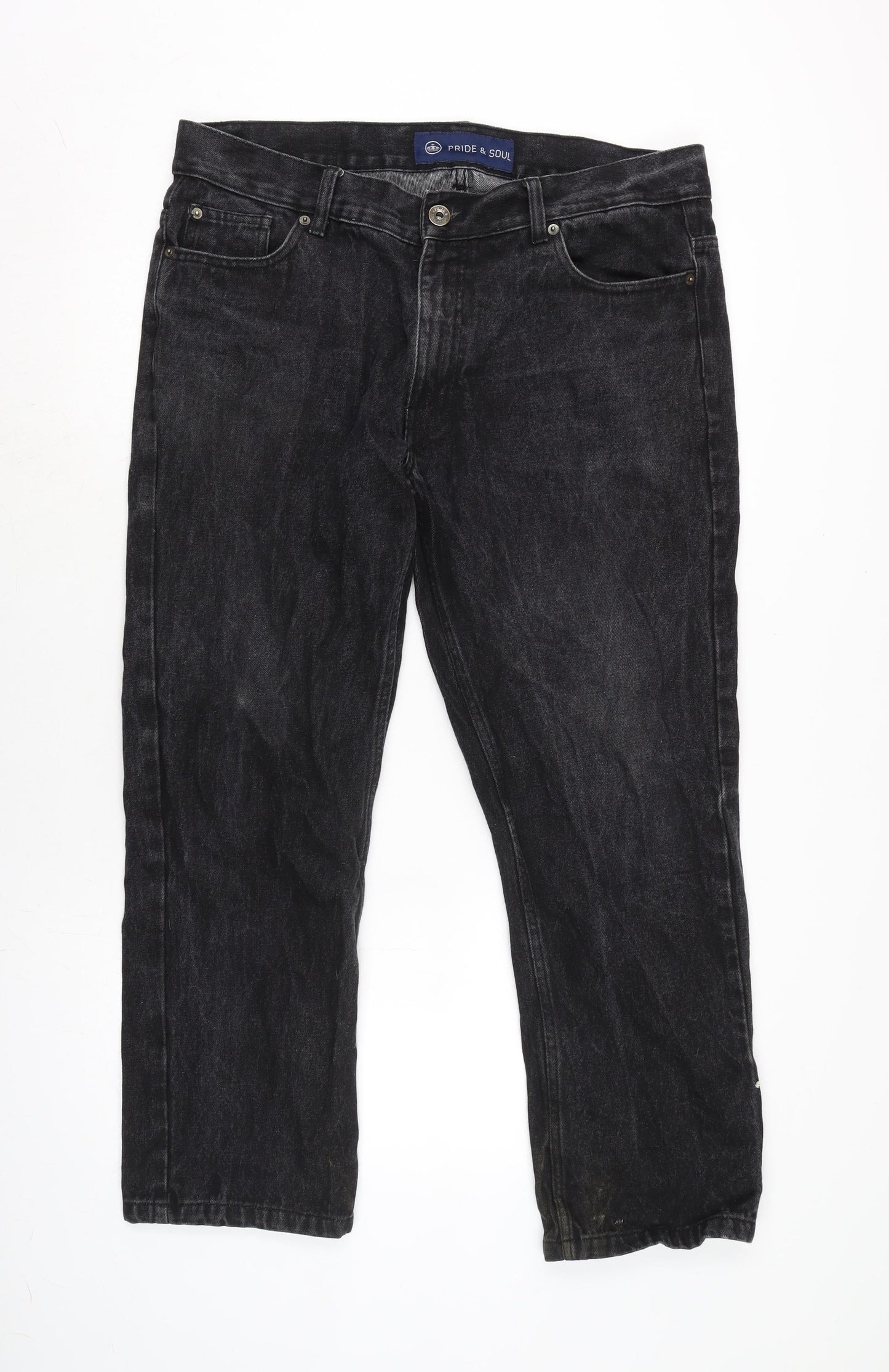 Pride & soul Mens Grey Cotton Straight Jeans Size 38 in L28 in Regular Zip