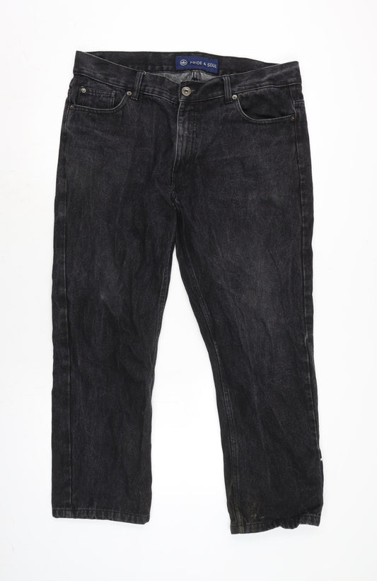 Pride & soul Mens Grey Cotton Straight Jeans Size 38 in L28 in Regular Zip