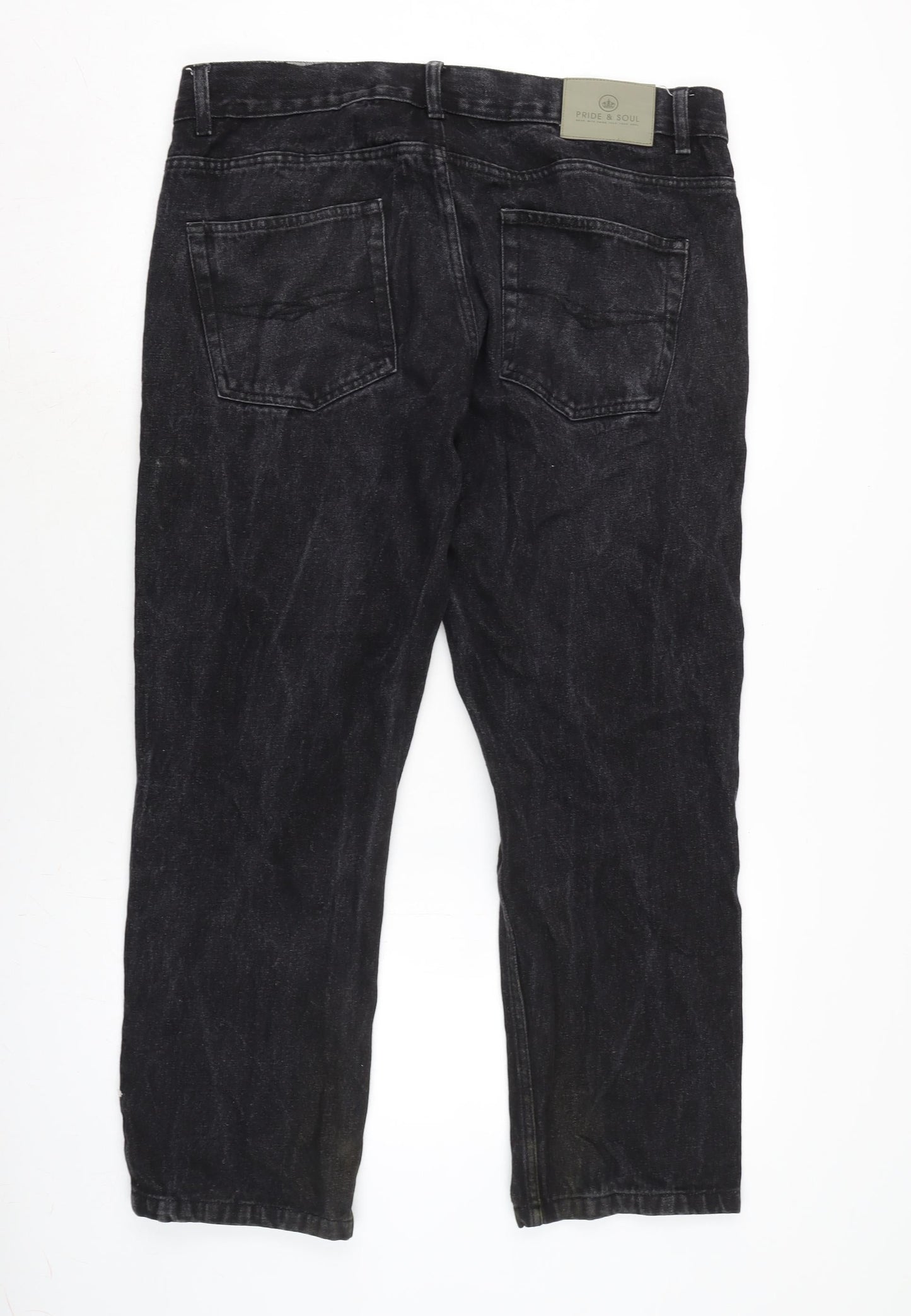 Pride & soul Mens Grey Cotton Straight Jeans Size 38 in L28 in Regular Zip