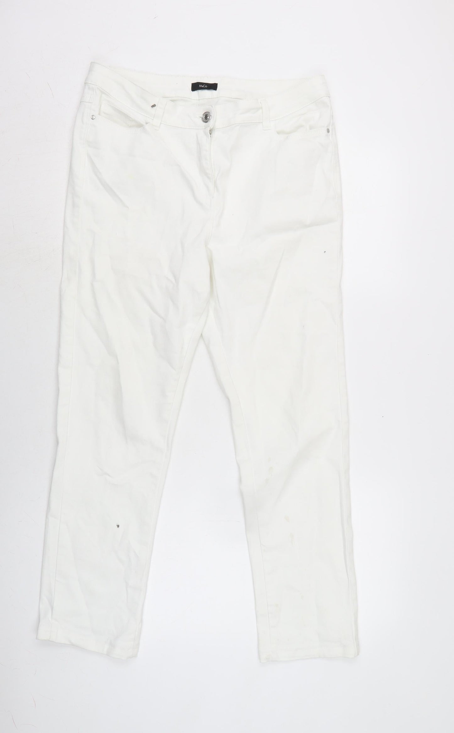 M&Co Womens White Cotton Blend Straight Jeans Size 12 L27.5 in Regular Zip