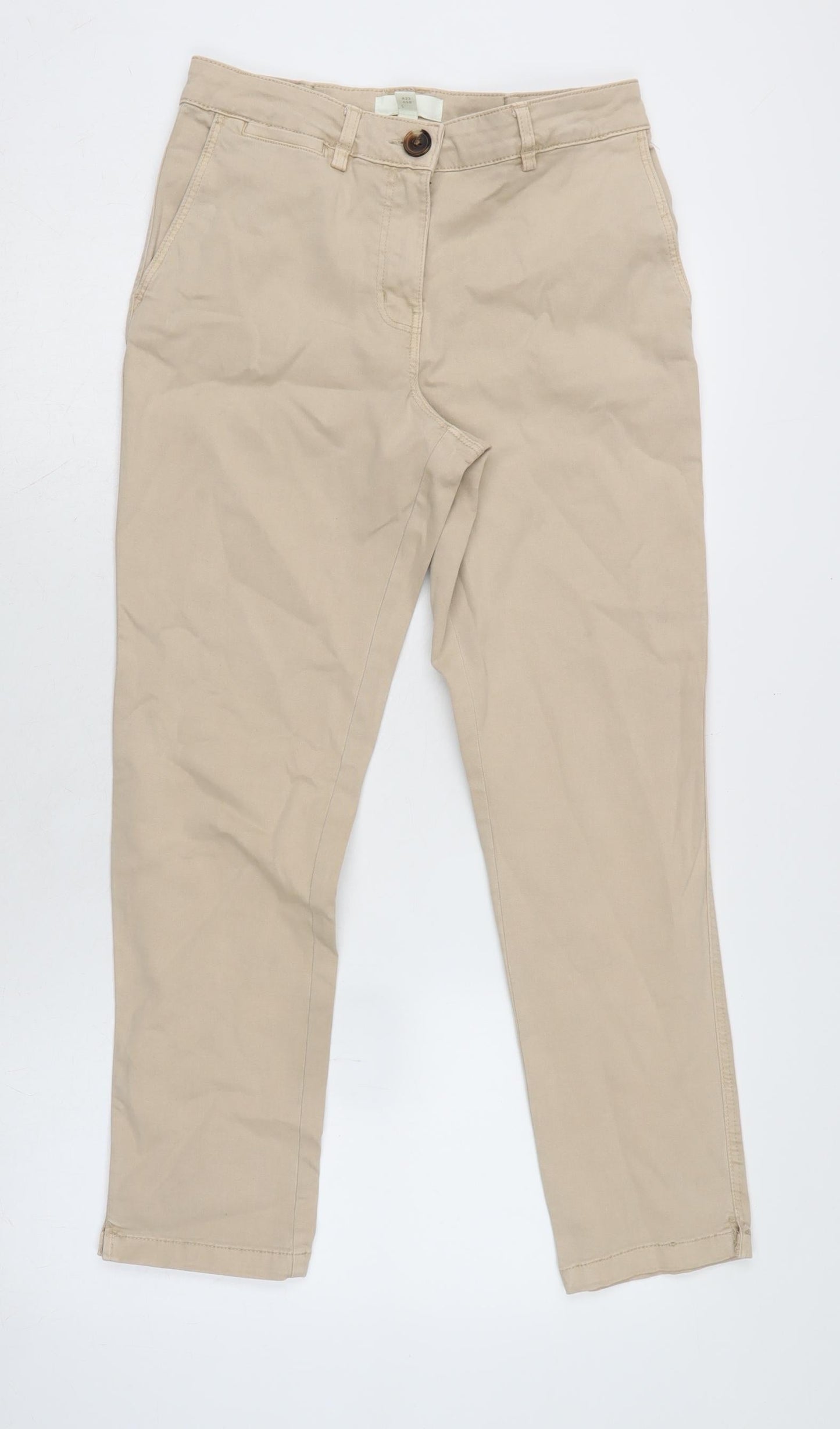 H&M Womens Beige Cotton Blend Tapered Jeans Size 8 L26 in Regular Zip