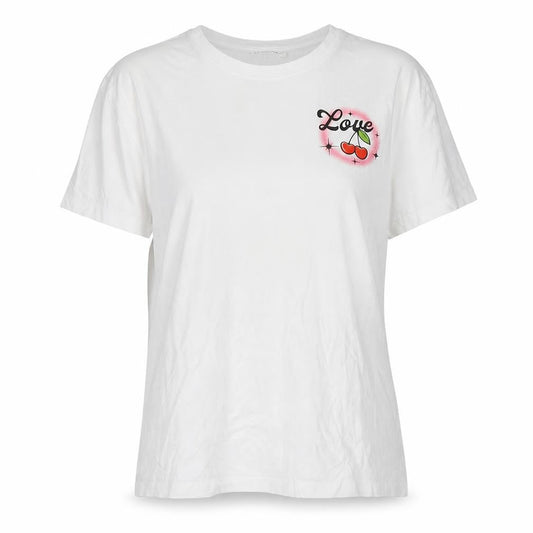 Messy Bun Womens White Cotton Basic T-Shirt Size M Crew Neck
