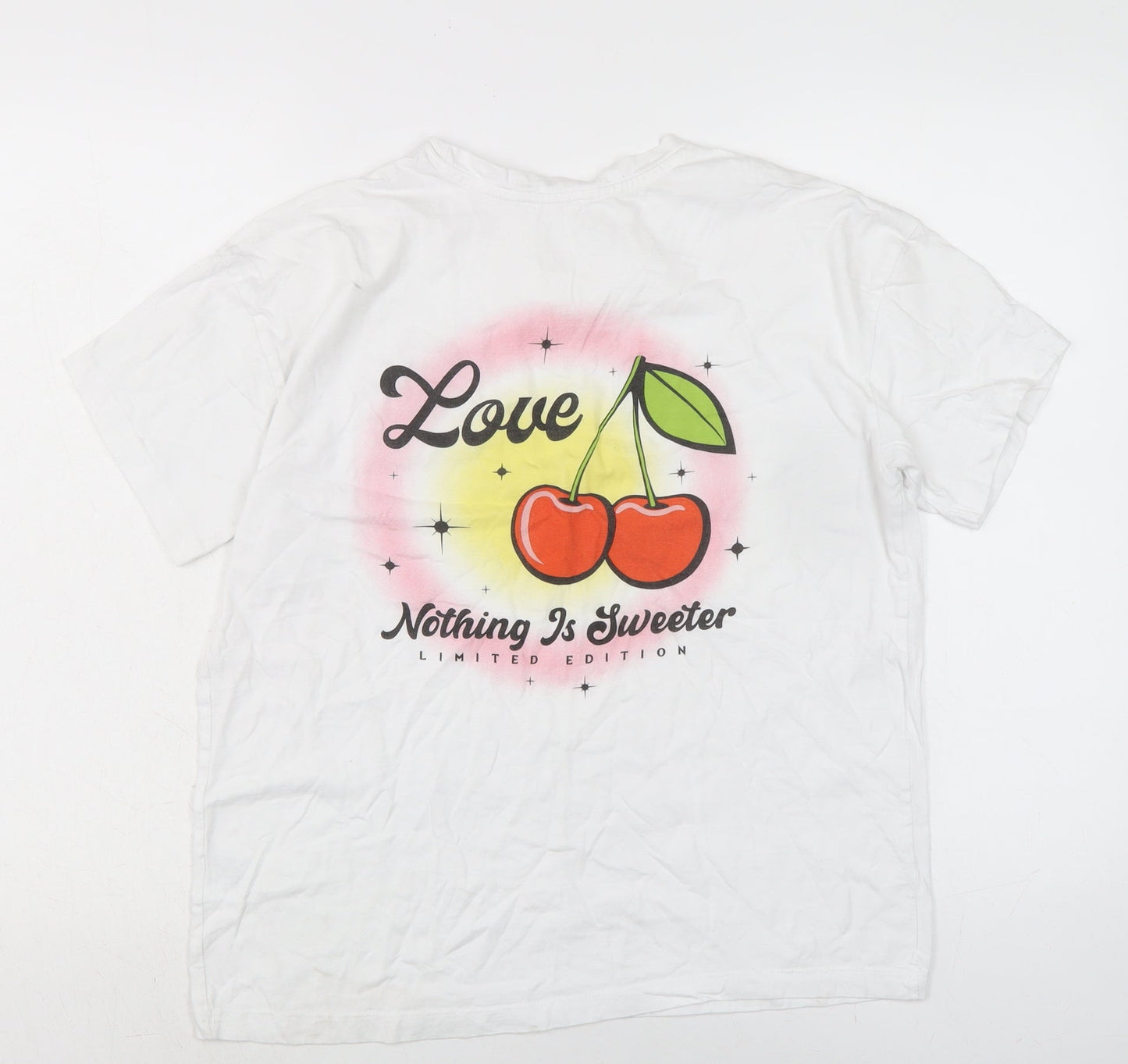 Messy Bun Womens White Cotton Basic T-Shirt Size M Crew Neck