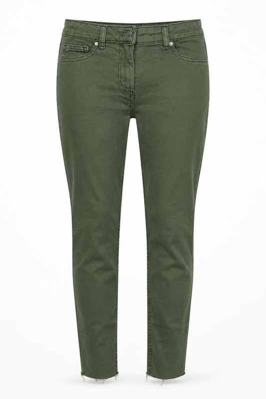 Papaya Womens Green Cotton Blend Tapered Jeans Size 12 L27 in Extra-Slim Zip - Raw Hem