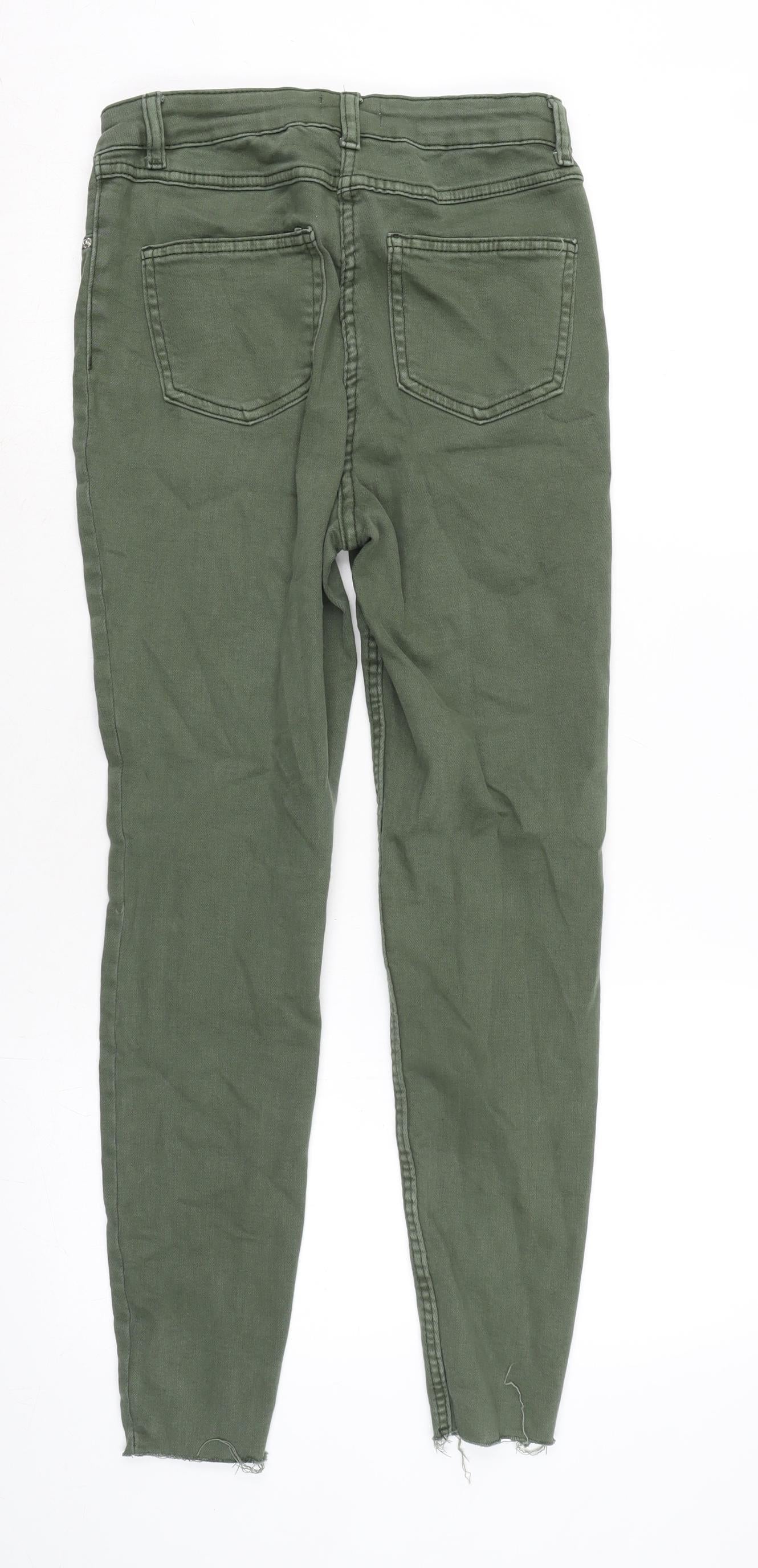 Papaya Womens Green Cotton Blend Tapered Jeans Size 12 L27 in Extra-Slim Zip - Raw Hem