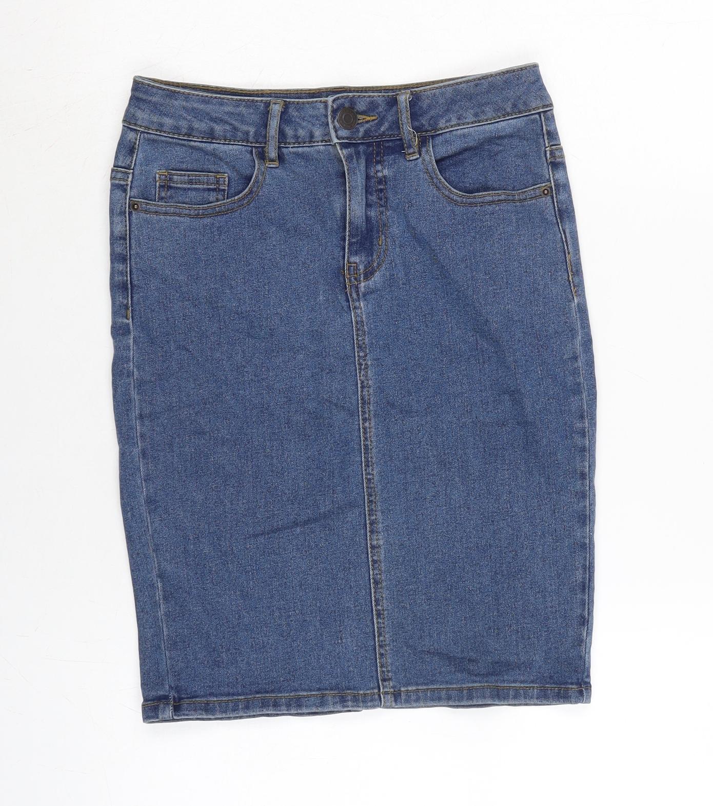 Vera Moda Womens Blue Cotton Bandage Skirt Size XS Zip