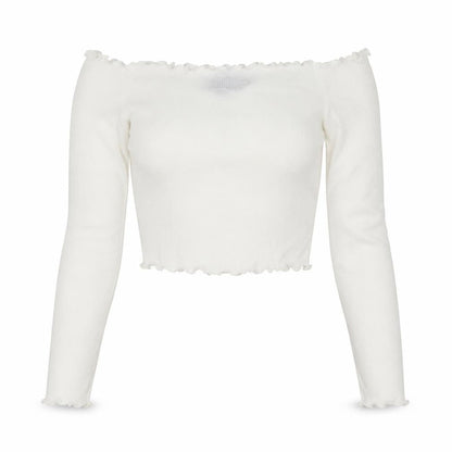 PRETTYLITTLETHING Womens White Polyester Basic Blouse Size 6 Off the Shoulder - Ribbed