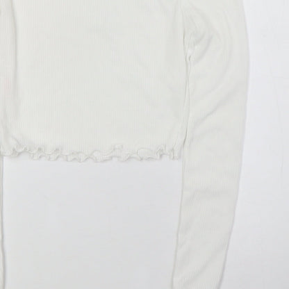 PRETTYLITTLETHING Womens White Polyester Basic Blouse Size 6 Off the Shoulder - Ribbed