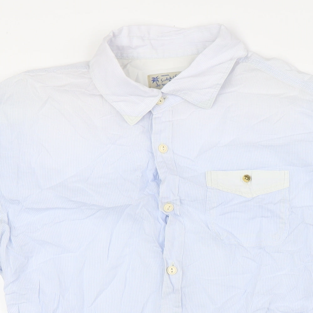 Scotch & Soda Mens Blue Striped Cotton Button-Up Size M Collared Button