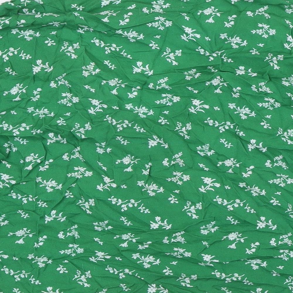 New Look Womens Green Floral Viscose Basic Button-Up Size 12 V-Neck