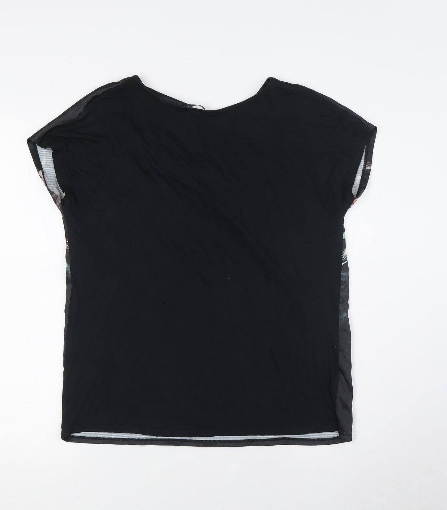 Marks and Spencer Womens Black Floral Polyester Basic T-Shirt Size 10 Boat Neck