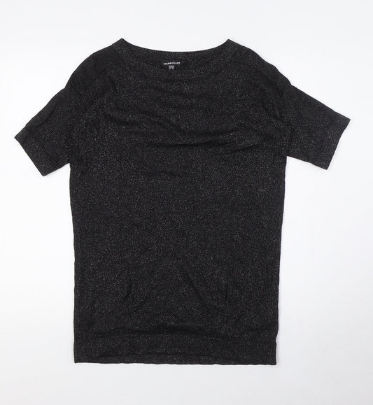 Warehouse Womens Black Viscose Basic T-Shirt Size 10 Crew Neck - Silver Fleck