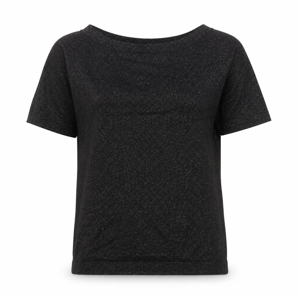 Warehouse Womens Black Viscose Basic T-Shirt Size 10 Crew Neck - Silver Fleck