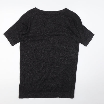 Warehouse Womens Black Viscose Basic T-Shirt Size 10 Crew Neck - Silver Fleck