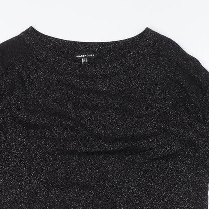 Warehouse Womens Black Viscose Basic T-Shirt Size 10 Crew Neck - Silver Fleck
