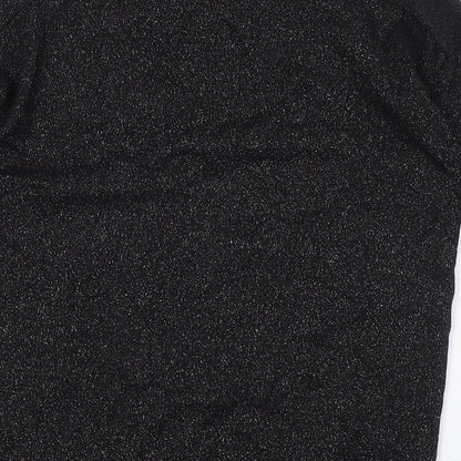 Warehouse Womens Black Viscose Basic T-Shirt Size 10 Crew Neck - Silver Fleck