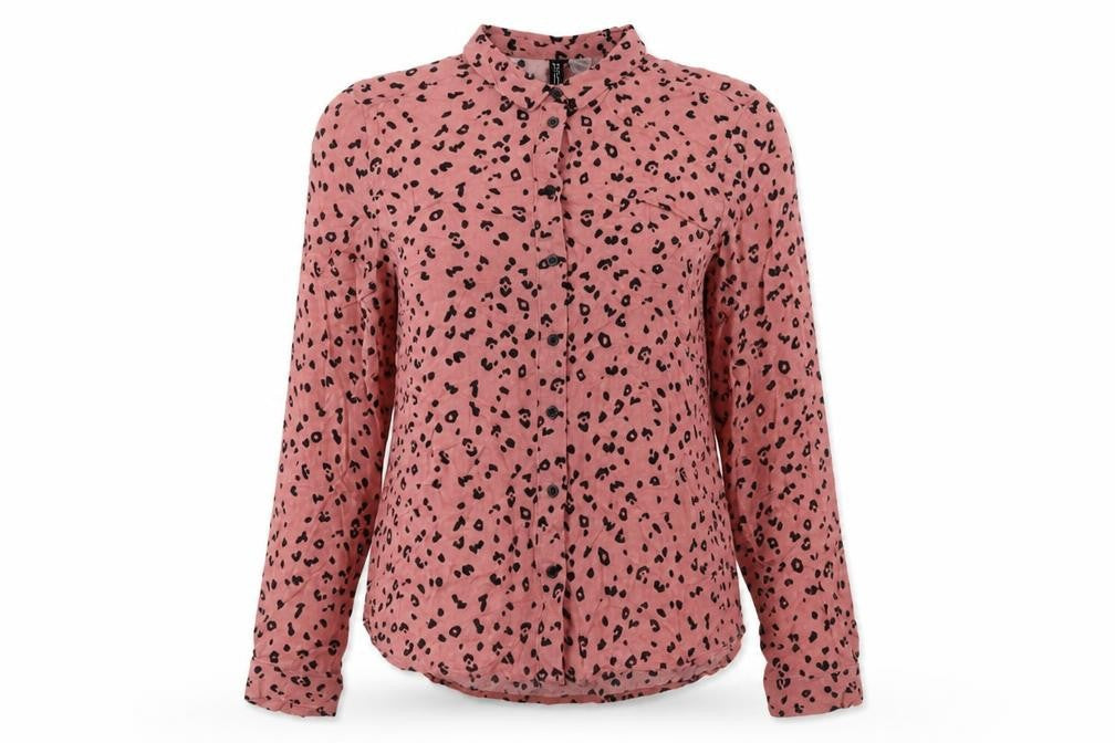 Divided by H&M Womens Pink Animal Print Viscose Basic Button-Up Size 4 Collared