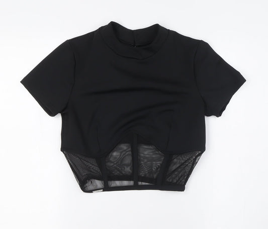 Paradise Chick Womens Black Polyester Basic Blouse Size S Round Neck - Sheer Waist