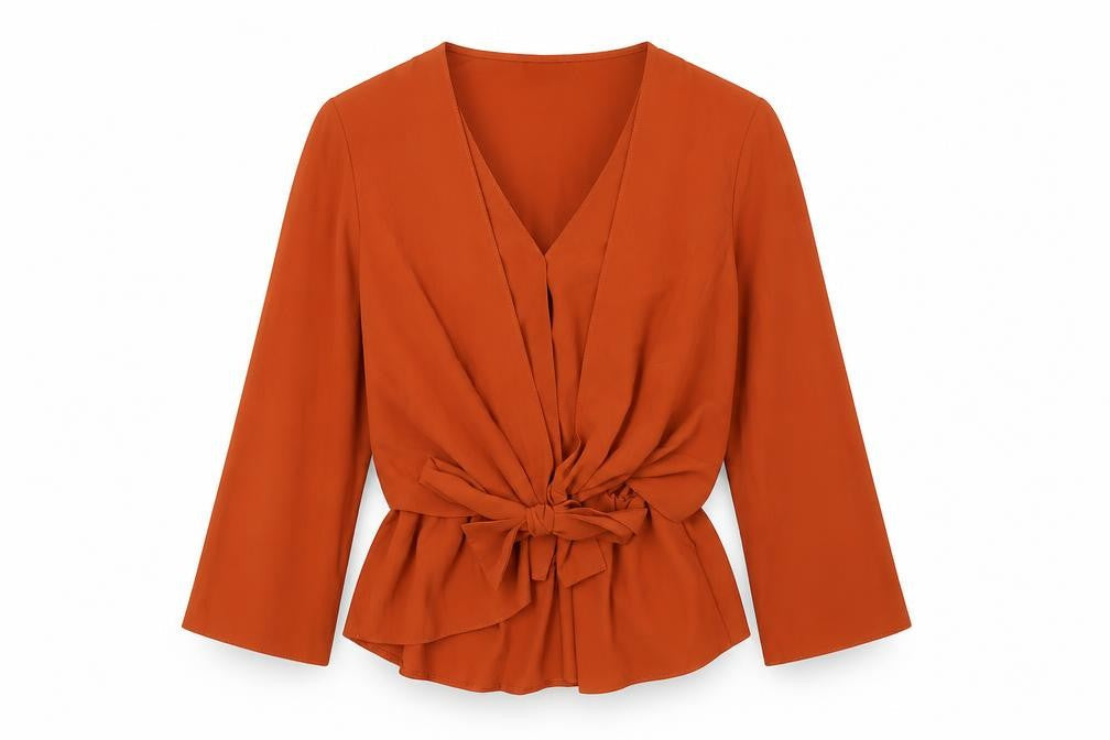 Topshop Womens Orange Polyester Basic Blouse Size 10 V-Neck - Elasticated Waist
