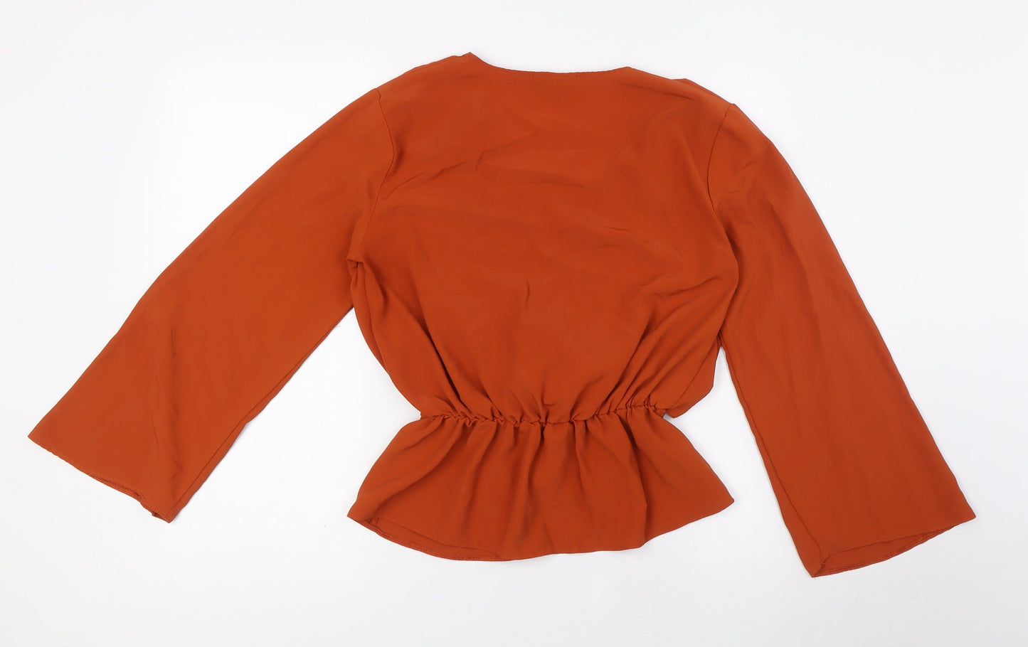 Topshop Womens Orange Polyester Basic Blouse Size 10 V-Neck - Elasticated Waist