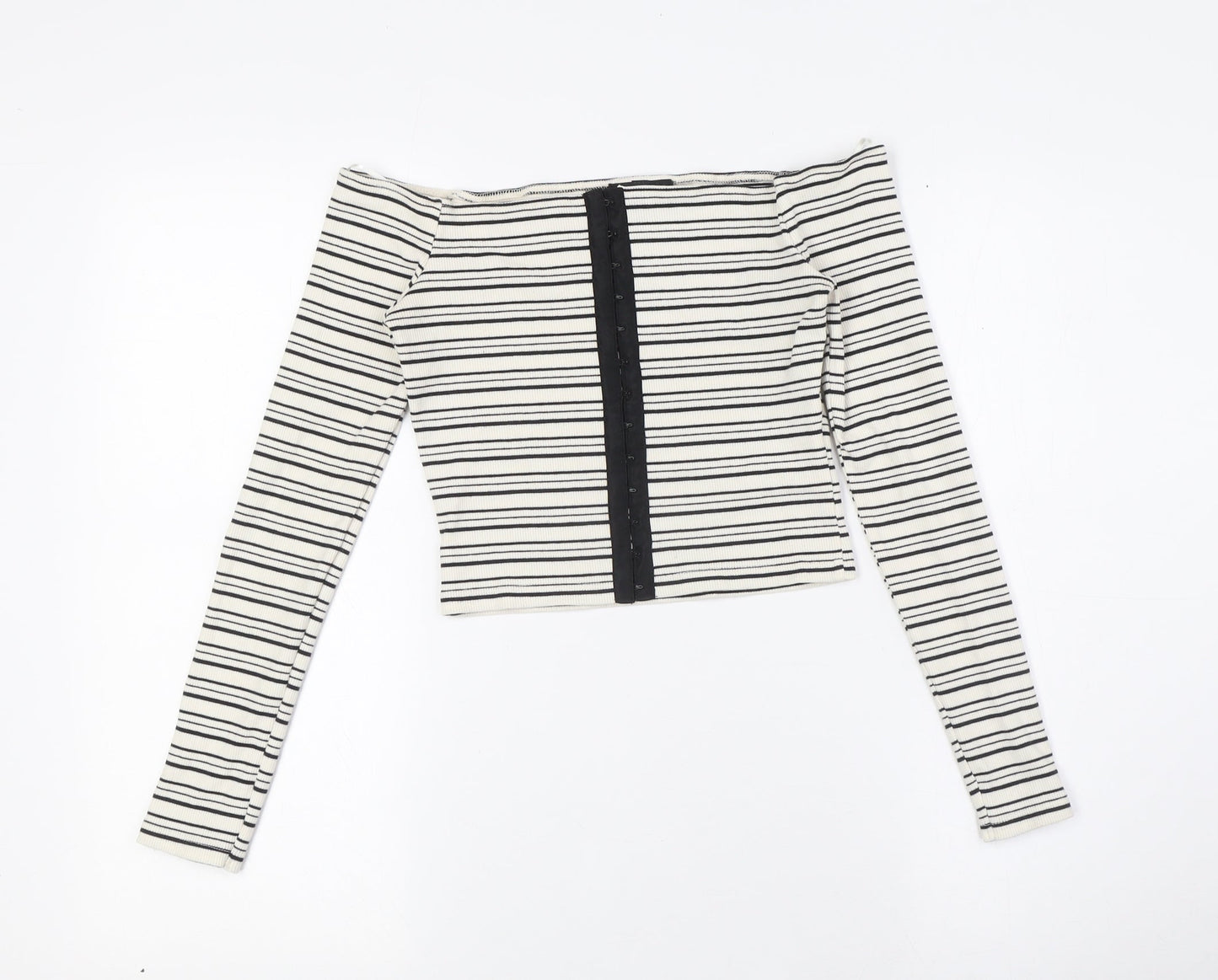 Topshop Womens Ivory Striped Cotton Basic Button-Up Size 8 Off the Shoulder