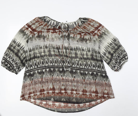 Monsoon Womens Multicoloured Polyester Basic Blouse Size M Round Neck - Sheer