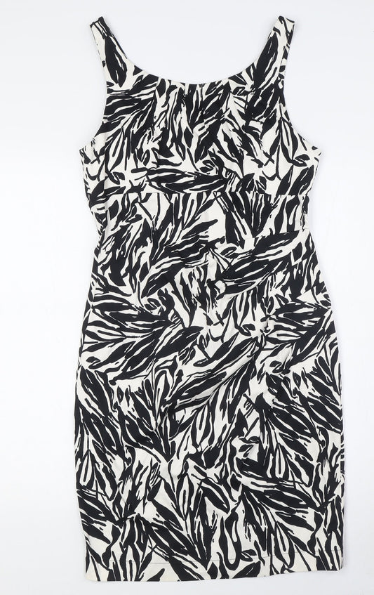 Wallis Womens Black Cotton Pencil Dress Size 10 Scoop Neck Zip